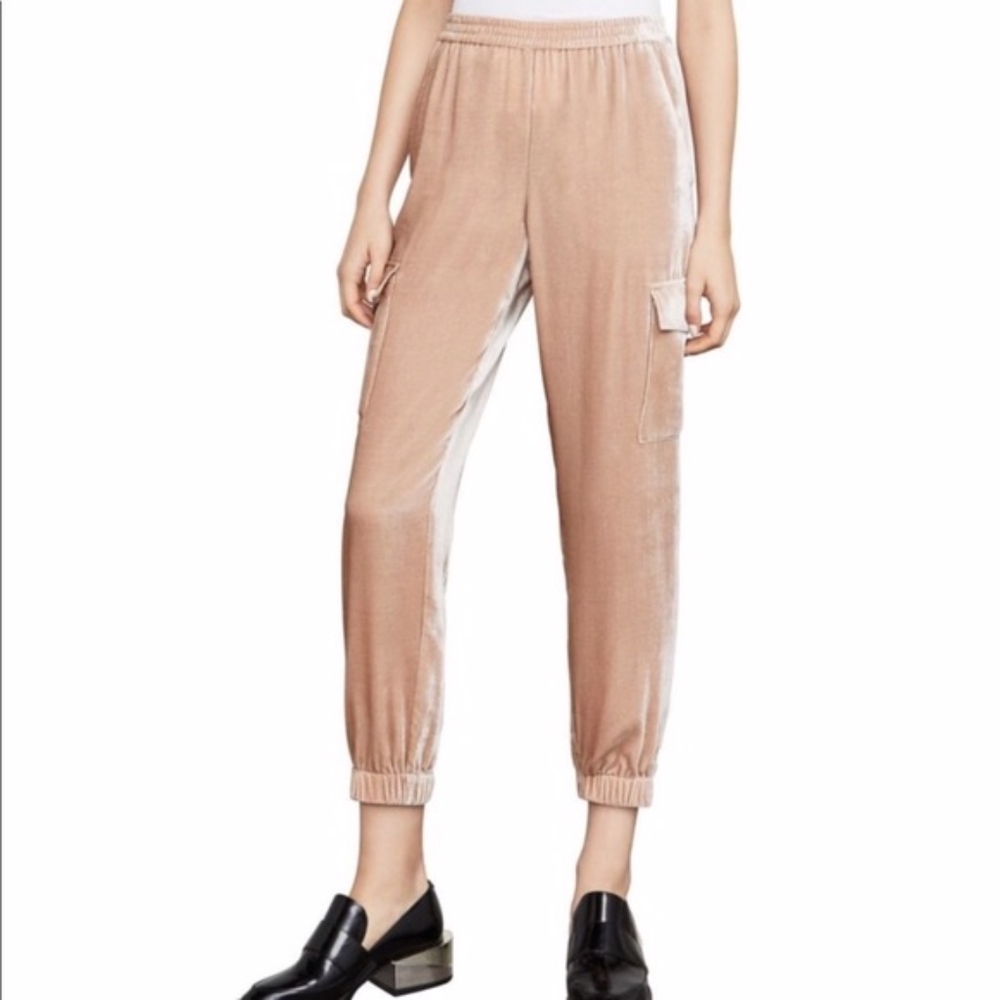BCBGMaxAzria peach velvet jogger pants Small